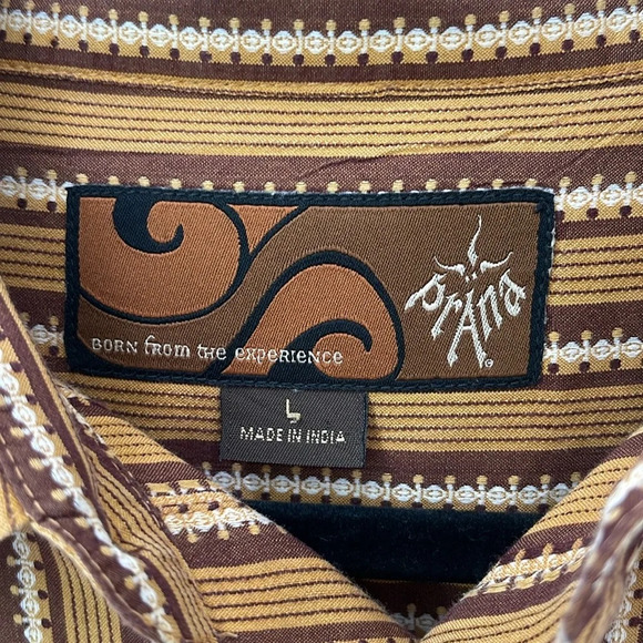RARE Prana Long sleeve button down collared brown shirt size large old logo - Picture 4 of 17